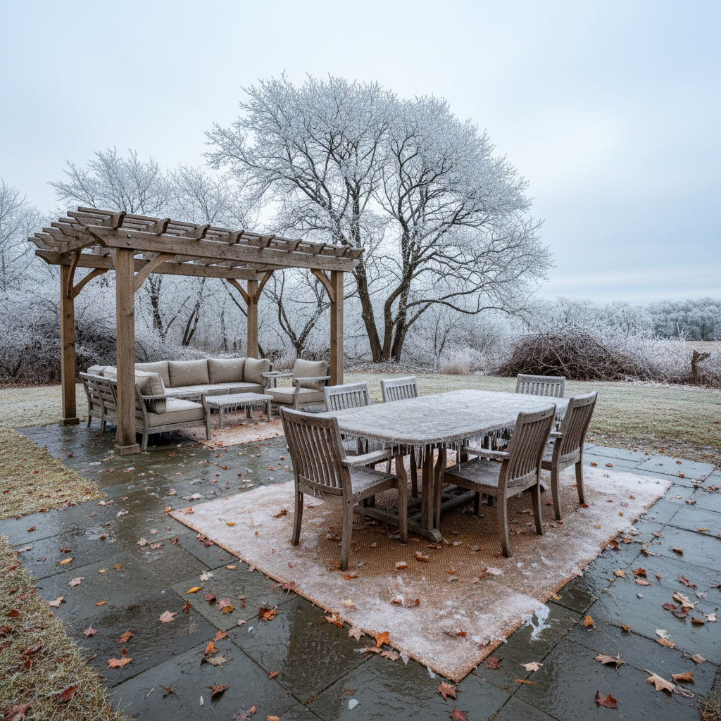 Bluestone patio installation in New England backyard with natural stone texture