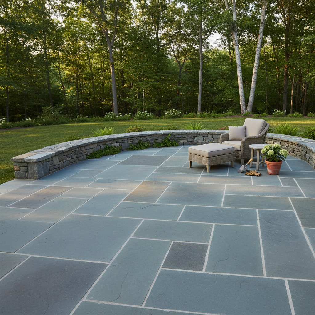 Different grades and finishes of bluestone patio materials