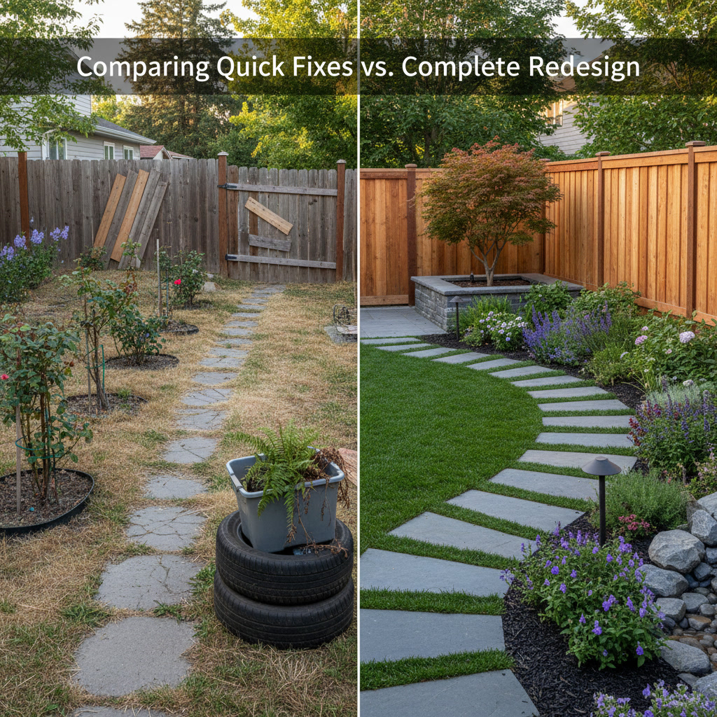 Professional landscape designer evaluating yard conditions and drainage patterns