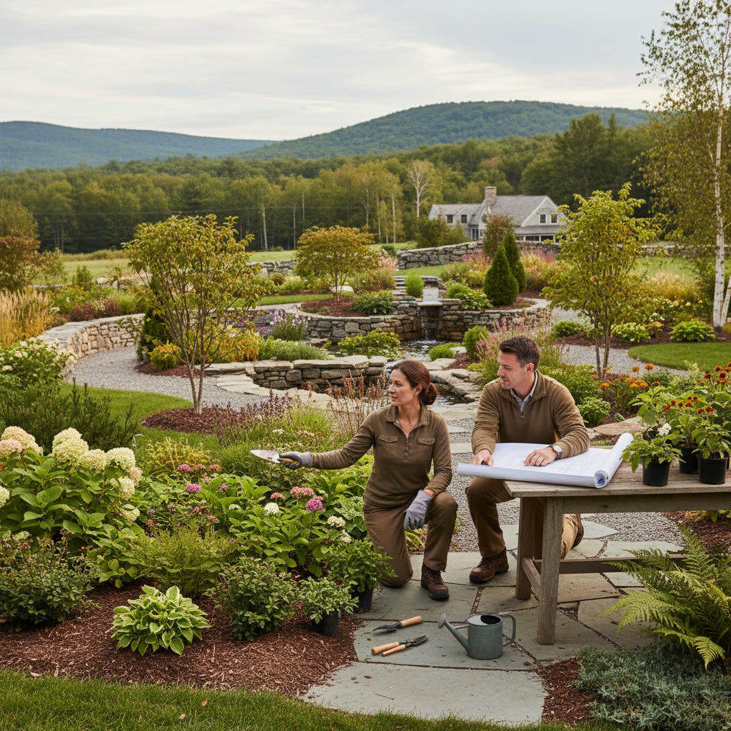 Landscape designer selecting climate-appropriate plants for New England property