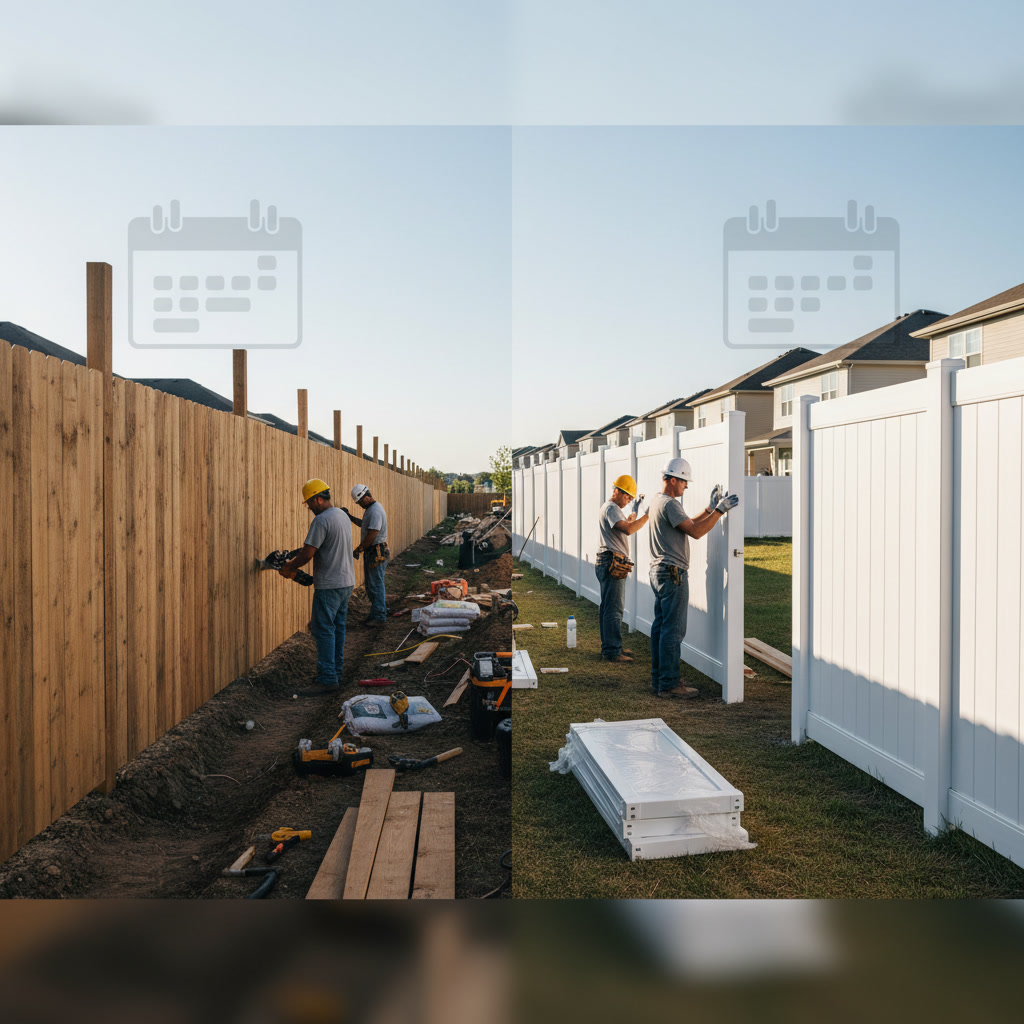 Wood privacy fence with natural cedar finish in backyard setting