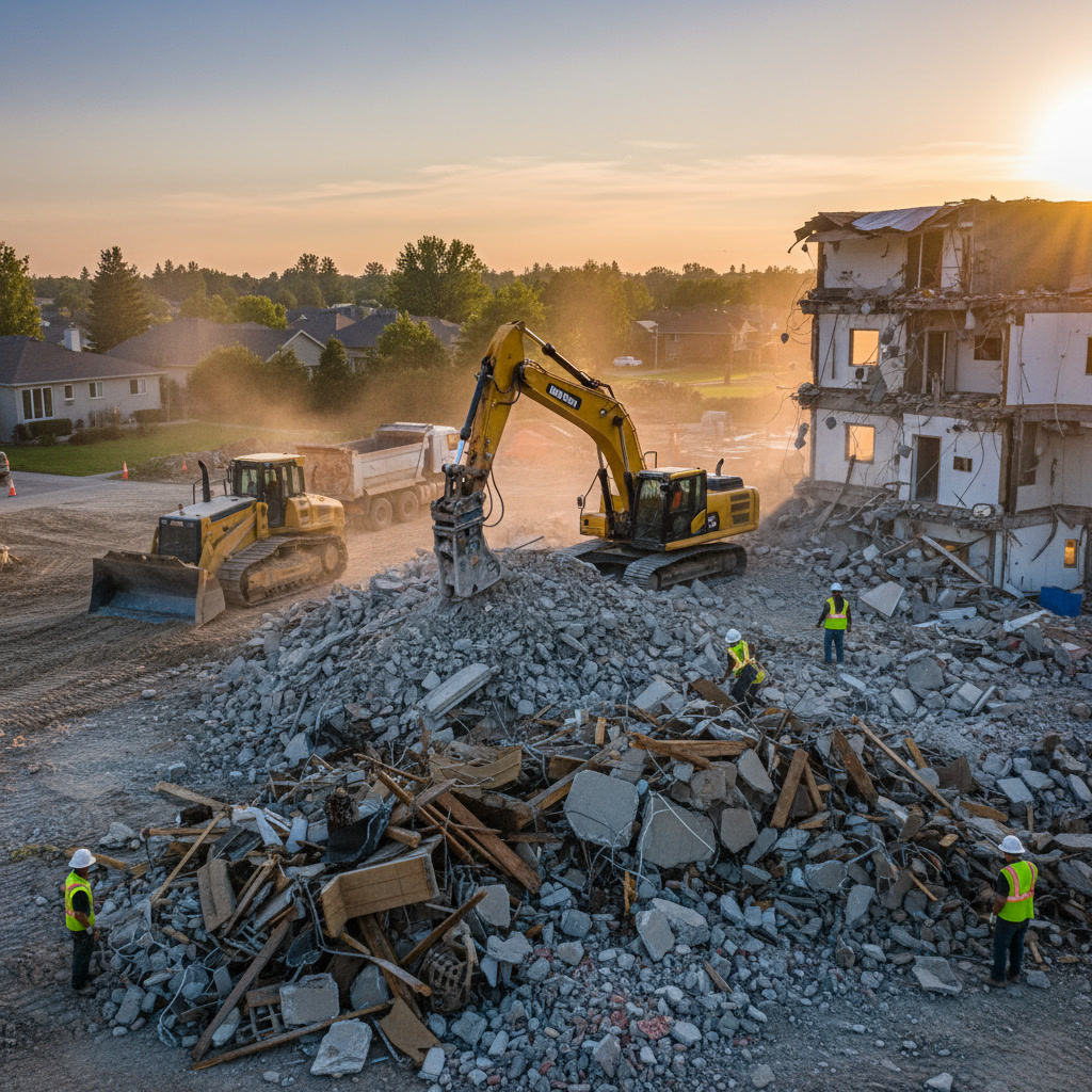 Demolition equipment clearing property site in Massachusetts
